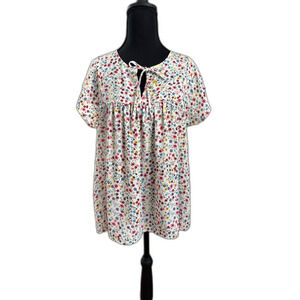 Women's Small Cream Floral Flowy Gap Cap Sleeve Blouse